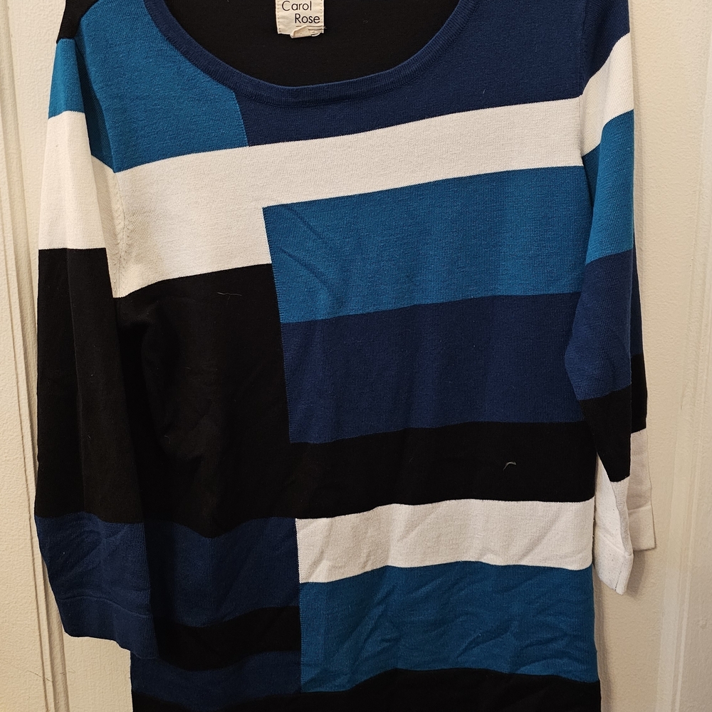Carol Rose Blue, Teal, Black & White Colorblock Knit Top
